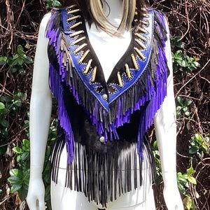 50% off list Tribe America Native American Suede Leather Moto Vest With Fringe